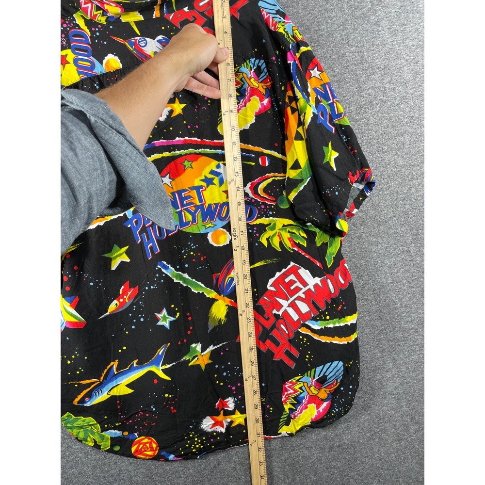 Vintage 1990 Planet Hollywood Rayon Space Print Camp Hawaiian Shirt XL Flowey - Picture 12 of 14